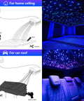 Dual Color 20W Twinkle Starlight Headliner Kit showing installation and results for car roof and home ceiling decor.