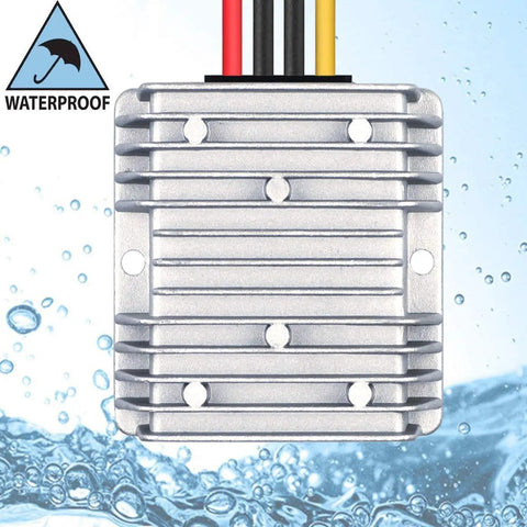 DC To DC 24V Down Converter To 12V Regulator 20A 240W with IP68 Waterproof Aluminum Housing, water-resistant design shown.
