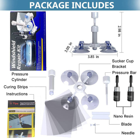 Windshield Chip Repair Kit For Cars, Quick DIY Glass Crack Fix With Two Pack Auto Glass Repair Set Using Nano Fluid And Vacuum Tech