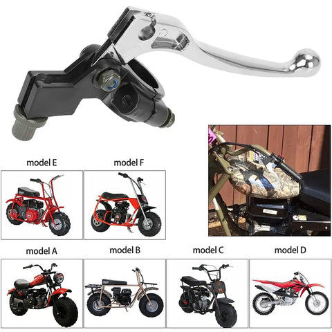 Left Brake Handle Clutch Lever Perch for Mini Bikes and Dirt Bikes compatible with Coleman and Honda models displayed.