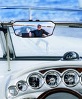 Universal Marine Boat Rear View Mirror 10.5 Inch By 4 Inch Upgrade Ride Ready on boat dashboard, reflecting wakeboarder.