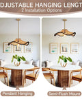 Hodevimall 19.6" Boho Rattan Pendant Light Fixture shown in pendant and semi-flush mount options above a table.