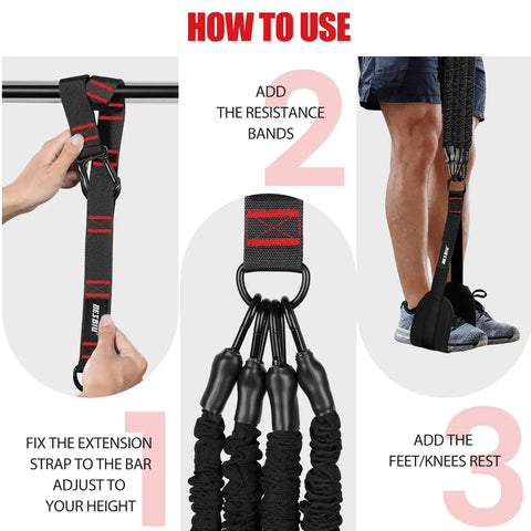 How to use Heavy Duty Pull Up Resistance Bands 260 Lbs for Door Frame Bar Training Adjustable Length Easy Fit Assisted Pull Ups
