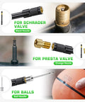 2 In 1 Mini Electric Bike Pump With LED Headlight And Digital Gauge adapters for Schrader, Presta valves, and sports balls