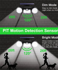 Diagram showing Solar Motion Sensor Lights Outdoor Dual Head Security Lights LED Waterproof 360 Degree Adjustable Wall Lights For Garden Patio Garage Motion Activated 1 Pack.