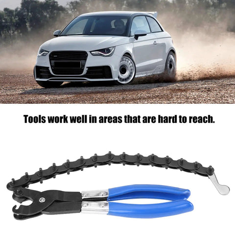 Universal Exhaust And Tail Pipe Cutter Tool With Fifteen Blades, Heavy Duty Carbon Steel, Cuts Three Quarter Inch To Three Inch Pipes In Just A Quarter Turn, Perfect For Quick Clean Cuts And Tough Auto Repair Jobs, black blade chain cutter with blue handles