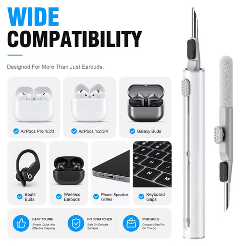 3 In 1 Earbud Cleaning Kit For AirPods Pro 3 2 1 With Metal Tip Soft Brush Flocking Sponge, compatible with wireless earbuds