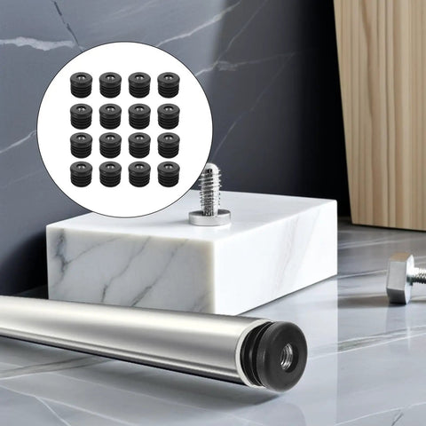 20 Pack Black Plastic Chair Glides With Integrated Nut And Secure Lock For Furniture Legs And Tubes in a marble setting