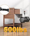 Heavy Duty Anti Tip Furniture Anchors With Tough As Nails Base And No Sweat Quick Release Wall Safety Kit Secures Bookshelves Up To 500 Pounds, showing strap with dumbbells.