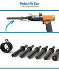 Heavy Duty Smoothing Pneumatic Air Rivet Hammer Tools Kit 7 Piece Set For Quick Riveting Rugged 40RC Steel with 6 chisels on display