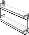 22 Inch Tempered Double Glass Gallery Rail Shelf In Matte Gray With Concealed Mounting, 3/8 Inch Thick Safety Glass, Solid Brass Construction