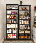 8 Tier Adjustable Metal Wire Storage Shelf Unit For Kitchen Garage And Laundry Beefy Build Sturdy Standing Rack With Rust Resistant Coating And 800lbs Total Capacity Easy Assembly Space Saving Organizer, black steel with pantry items