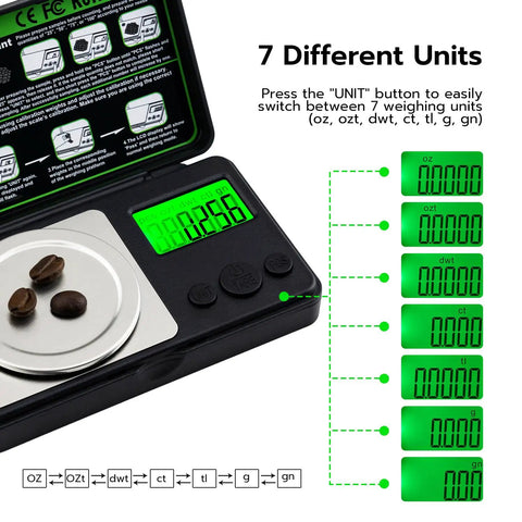 Ultra Portable Micro Gram Scale For Jewelry Powder And Medicine 50g Capacity With 0.001g Readability displaying 7 weighing units