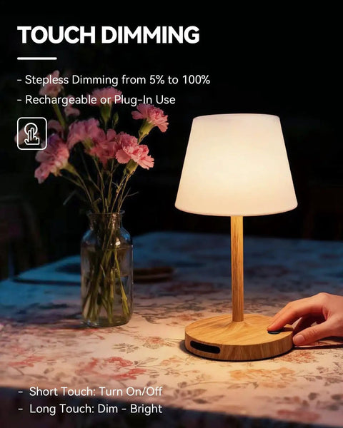 Outdoor Waterproof Shower Lamp Cordless 5200mAh Table Lamp With Touch Dimming IP65 Wireless LED Night Light, touch dimming feature.