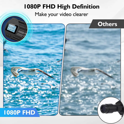 Telescope Camera Eyepiece With 64GB Card, 1080P FHD Recording comparing image clarity of bird in flight over water.