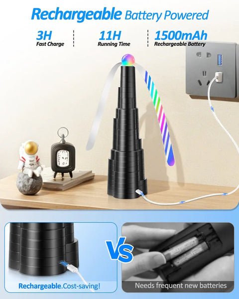 USB Powered Fly Fans For Tables With LED Light, black lightweight design, charging on desk, 4 Pack, comparison with battery