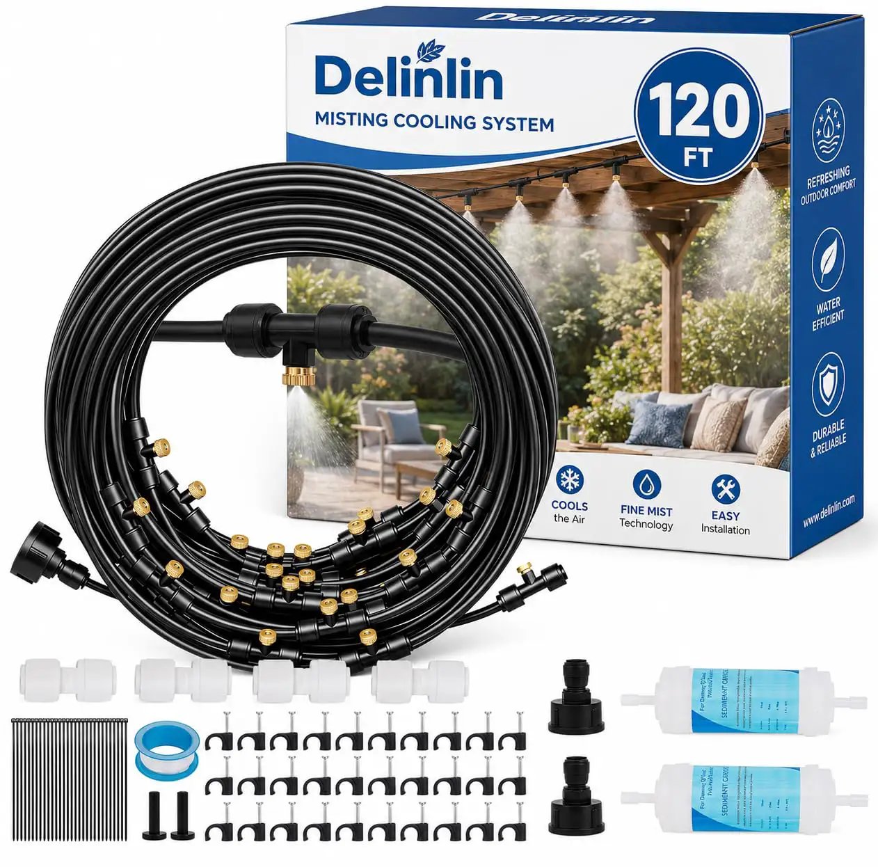 120Ft Outdoor Misting System With 28 Brass Nozzles ✓