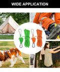 Two Pack High Strength Pulley Camping Ropes With Adjustable Windproof Ratchet Straps displayed with various outdoor use scenarios