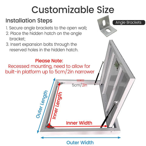Installation guide for Heavy Duty Invisible Floor Hatch With Rock Solid Suction Grip for customizable size.