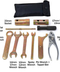 Nine Piece Metric Motorcycle ATV UTV Tool Kit with storage bag, showing sockets, wrenches, screwdriver, and pliers.