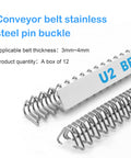 Rock Solid 316 Stainless Steel Conveyor Belt Splicer Pins For Industrial 12 Inch Fasteners Easy Grip Installation Corrosion Resistant Wire Lacing Hardware Kit Pack, box of 12 steel pin buckles.