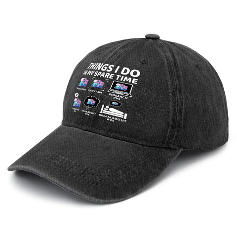 Casual RV Camper Hat For Women With Funny Things I Do In My Spare Time, Soft Washed Distressed Look, Adjustable Strap