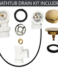 Rock Solid 1 1/2 Inch Schedule 40 Pvc Cable Driven Bath Waste Kit components including PVC fittings and polished brass drain plug.