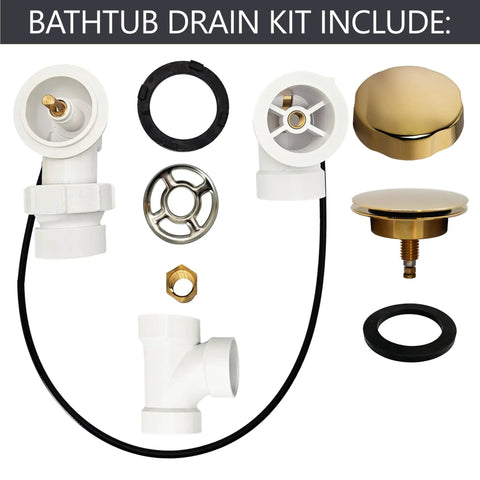 Rock Solid 1 1/2 Inch Schedule 40 Pvc Cable Driven Bath Waste Kit components including PVC fittings and polished brass drain plug.