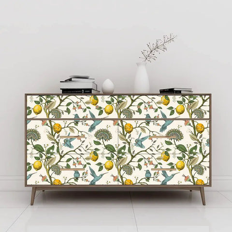 Blue Bird Peel And Stick Wallpaper With Fresh Lemon Tree Pattern Self Adhesive And Removable Waterproof Prepasted Contact Paper