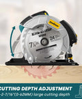 Enventor 7-1/4in circular saw with laser guide, side view, blue, 10A copper motor