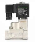 Front view of U.S. Solid 1/2-in stainless steel high-temperature solenoid valve with DC 12V coil