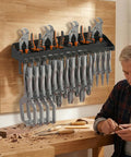 Heavy Duty Metal Plier Organizer And Wall Mount Tool Rack for garage with pliers and tools, easy install on workbench wall.