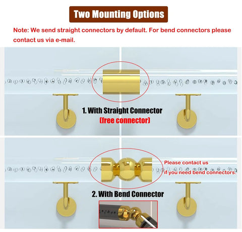 Heavy Duty Acrylic Railing Kit With End Caps No Sweat Setup Indoors Or Outdoors No Slip Stair Treads showing straight and bend connector options.