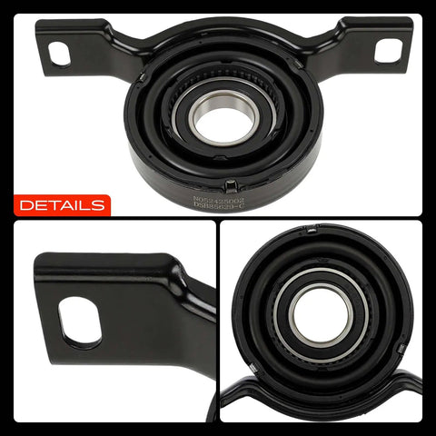 Premium Grade Drive Shaft Center Support Bearing Replacement Direct Factory Fit Driveshaft Carrier Unit For Cadillac Cts Awd 2008 To 2014 Rockhard Setup showing side and top views of black metal design.