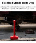 88 Oz Dead Blow Sledge Hammer With Steel Shot Inside For Less Rebound And Maximum Control, durable red polyurethane jacket, stands alone.