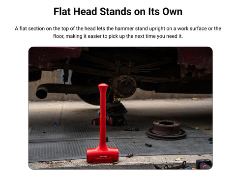 88 Oz Dead Blow Sledge Hammer With Steel Shot Inside For Less Rebound And Maximum Control, durable red polyurethane jacket, stands alone.