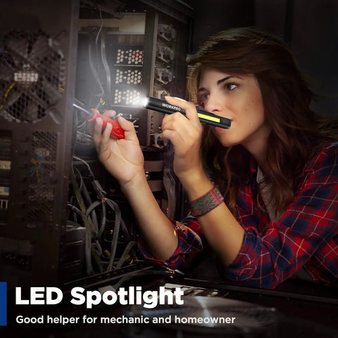 Woman using Rechargeable Penlight With 365Nm UV Black Light, 450 Lumen COB Flood Light Plus 120 Lumen Spotlight for repairs