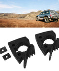 Heavy Duty Rubber Shovel Holder Mount With Quick Release Clamp next to SUV in outdoor terrain, pack of 2 mounts