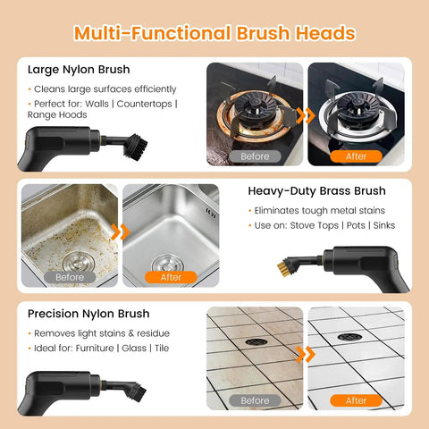 Multi-Functional Brush Heads for 18 Piece Top Shelf Steam Cleaner Accessory Kit showing large nylon and brass brushes.