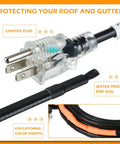 Close-up of plug and end seal of 30 ft self regulating heat tape for water pipes, heavy duty freeze protection, 120V 8W/ft cable.