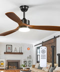 52 Inch Black Walnut Ceiling Fan With Light And Remote Reversible 3 Wood Blades Six Speeds 3 CCT Dimmable Whisper Quiet Indoor Outdoor Fan For Bedroom Living Room Patio Gazebo installed in living room