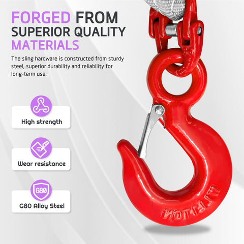 Four Leg Bridle Web Sling Five Foot Heavy Duty Lifting Strap 6600lbs Capacity With G80 Alloy Steel Grab Hooks close-up