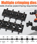 Multiple crimping dies for 12 ton hydraulic Heavy Duty Electric Battery Lug Crimping Tool With Rechargeable Brushless Motor.