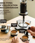 Slick Trail Ready Portable Manual Espresso Maker With Adjustable Temp And Nine Bar Pressure for brewing espresso with capsule adapter and powder tray.