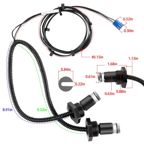 R0457400 High Limit Switch Harness Replacement Kit For Zodiac Jandy Legacy LRZE LRZM And Jandy LXi Low NOx Heaters 125 175 250 325 400 Compatible DIY Pool Spa Upgrade showing wires and connectors with dimensions labeled