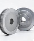 Premium Aluminum Alloy Timing Belt Pulley With 100 Teeth, two angles showing precision design for custom fabrication.