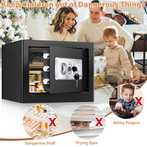 1.2 Cubic Personal Home Safe Box Fireproof And Waterproof with family in background keeping children safe from dangerous items