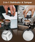 58mm Espresso Accessories Kit With 2 In 1 Distributor And Tamper Leveler used with portafilter for even coffee extraction