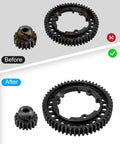 Beefed-Up Hardened Steel 54T Spur Gear 1 Mod And 18T Motor Pinion For Traxxas before and after replacement comparison
