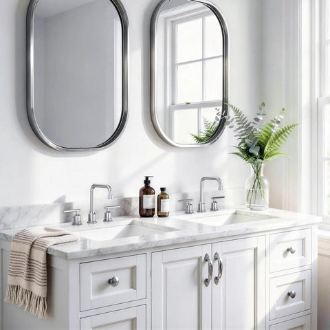 Bathroom with Chrome Widespread Bathroom Faucet 8 Inch Centers 3 Piece Vanity Set With Adjustable 360 Degree Swivel Spout Modern Lavatory Faucet